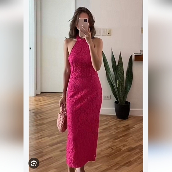 Zara * Fuchsia Pink Lace Halter Midi Dress Size S and L - Picture 15 of 16